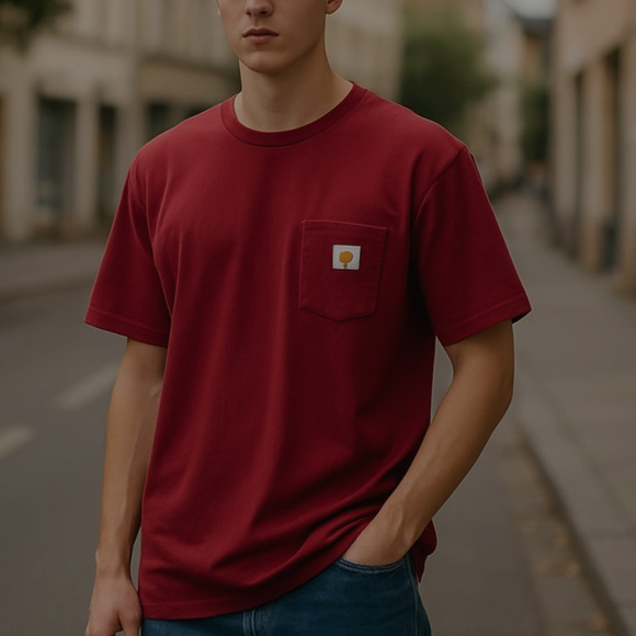 Carhartt Force T Shirt Men Large Deep Red Pocket Relaxed Short Sleeve Workwear - Picture 1 of 11